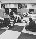 A Jiu Jitsu class happening in Submission Scoundrels' Dojo